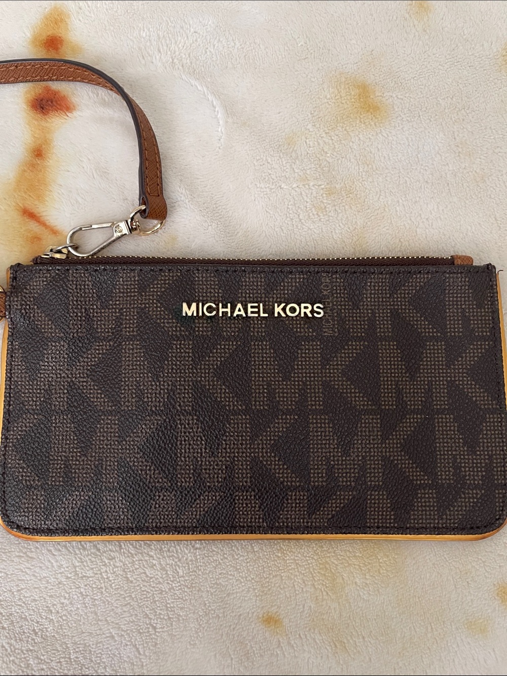 Michael Kors Dark Brown and Tan Signature Wristlet